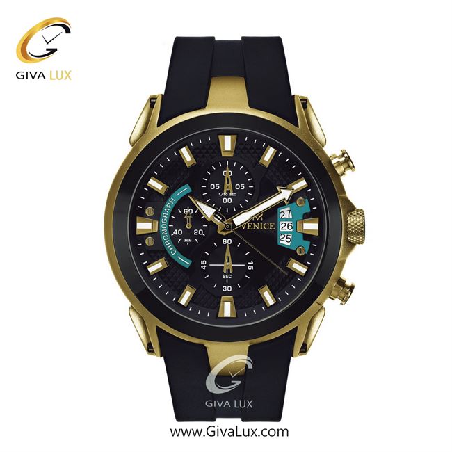 ساعت مچی اورجینال مردانه ونیز سه موتوره کرنوگراف طلایی | مشکی| مشکی| کد رفرنس V801327002
