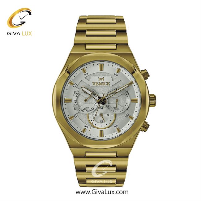 ساعت مچی اورجینال مردانه ونیز سه موتوره فول تایم طلایی | طلایی| نقره ای| کد رفرنس V801372102