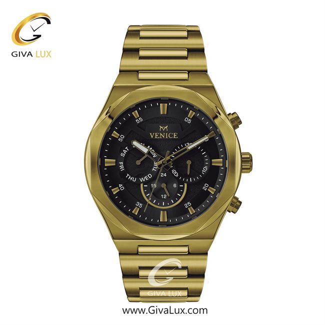 ساعت مچی اورجینال مردانه ونیز سه موتوره فول تایم طلایی | طلایی| مشکی| کد رفرنس V801372502