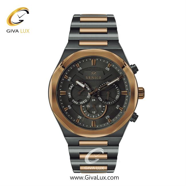 ساعت مچی اورجینال مردانه ونیز سه موتوره فول تایم رزگلد-تیتانیوم | تیتانیوم-رزگلد| دودی|تیتانیوم| کد رفرنس V801378202