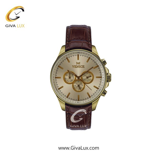 ساعت مچی اورجینال زنانه ونیز سه موتوره فول تایم طلایی | قهوه ای| شامپاینی| کد رفرنس V801392301