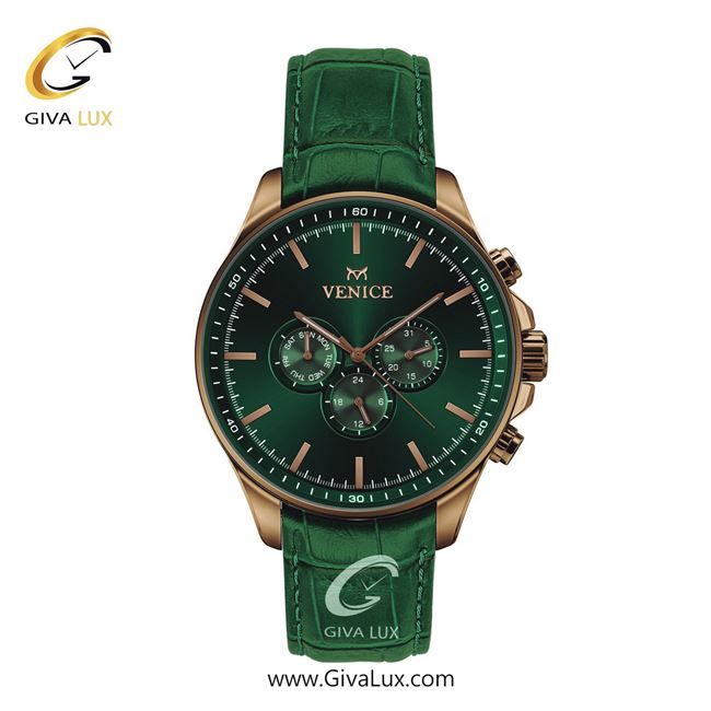 ساعت مچی اورجینال مردانه ونیز سه موتوره فول تایم رزگلد | سبز| سبز یشمی تیره| کد رفرنس V801393702