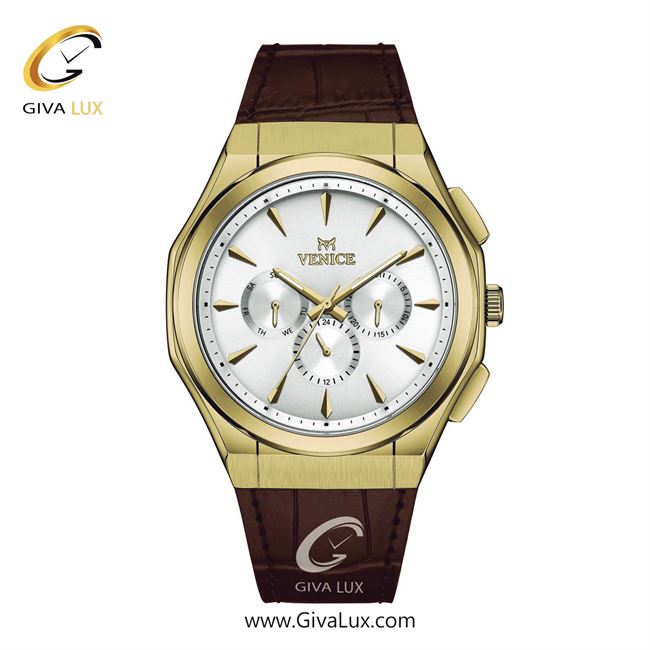 ساعت مچی اورجینال مردانه ونیز سه موتوره فول تایم طلایی | قهوه ای| نقره ای| کد رفرنس V801412102
