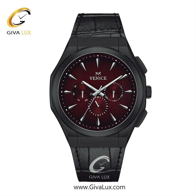 ساعت مچی اورجینال مردانه ونیز سه موتوره فول تایم تیتانیوم | مشکی| زرشکی| کد رفرنس V801414302