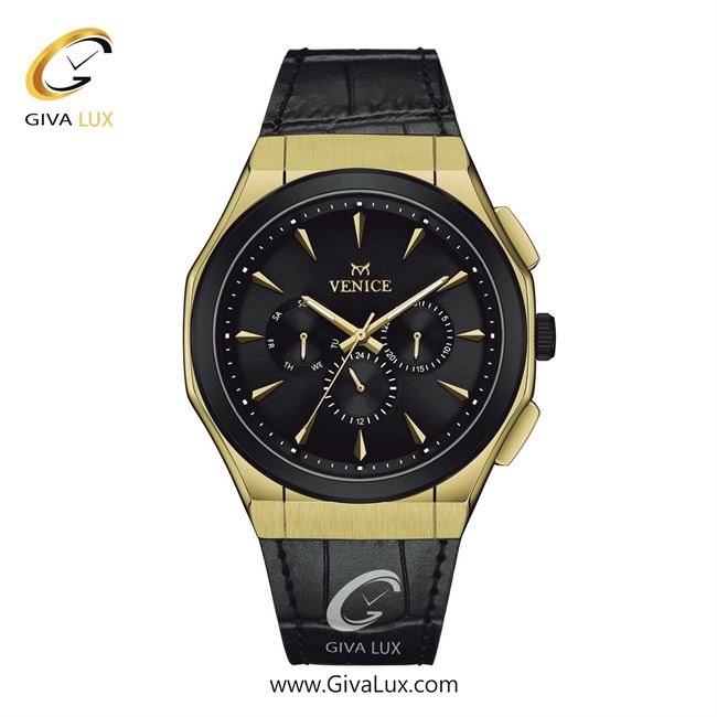 ساعت مچی اورجینال مردانه ونیز سه موتوره فول تایم مشکی-طلایی | مشکی| مشکی| کد رفرنس V801417002