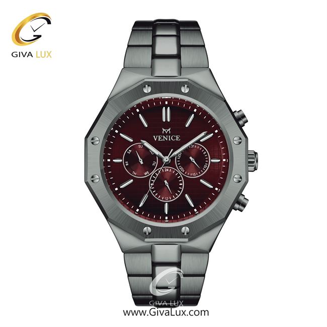 ساعت مچی اورجینال مردانه ونیز سه موتوره فول تایم تیتانیوم | تیتانیوم| زرشکی| کد رفرنس V801424702