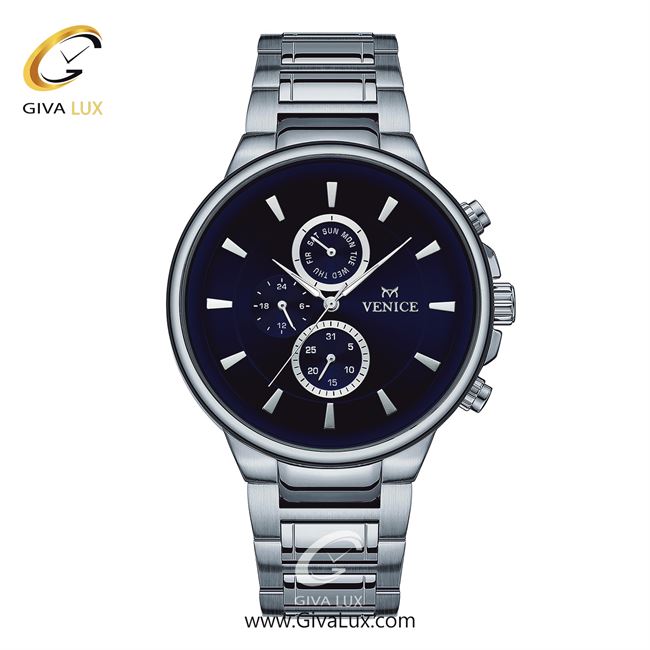 ساعت مچی اورجینال مردانه ونیز سه موتوره فول تایم نقره ای | نقره ای| سرمه ای| کد رفرنس V801541402