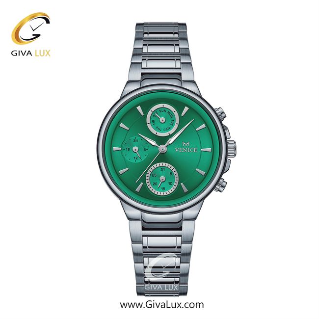 ساعت مچی اورجینال زنانه ونیز سه موتوره فول تایم نقره ای | نقره ای| سبزآبی| کد رفرنس V801541811