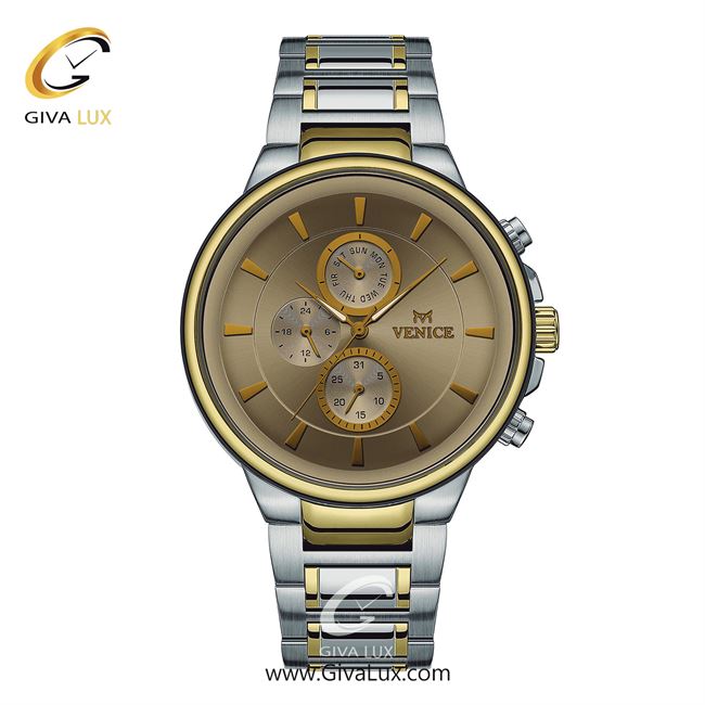 ساعت مچی اورجینال مردانه ونیز سه موتوره فول تایم نقره ای-طلایی | طلایی-نقره ای| خاکی| کد رفرنس V801545402
