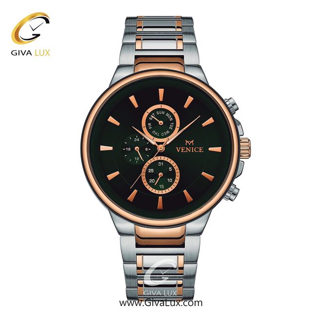 ساعت مچی اورجینال مردانه ونیز سه موتوره فول تایم رزگلد-نقره ای | نقره ای-رزگلد| سبز یشمی تیره| کد رفرنس V801546502