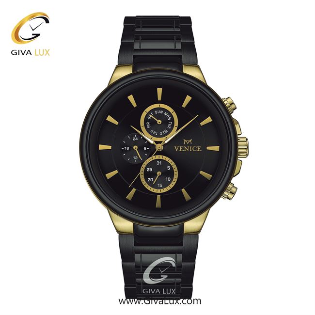 ساعت مچی اورجینال مردانه ونیز سه موتوره فول تایم مشکی-طلایی | مشکی| مشکی| کد رفرنس V801547002