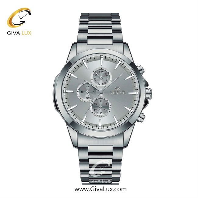 ساعت مچی اورجینال مردانه ونیز سه موتوره فول تایم نقره ای | نقره ای| نقره ای| کد رفرنس V801621102