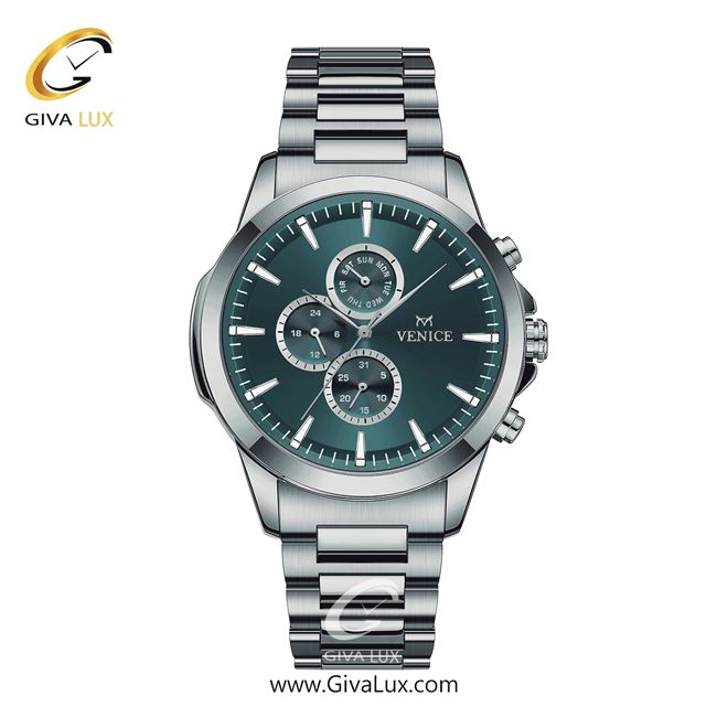 ساعت مچی اورجینال مردانه ونیز سه موتوره فول تایم نقره ای | نقره ای| سبزآبی| کد رفرنس V801621402