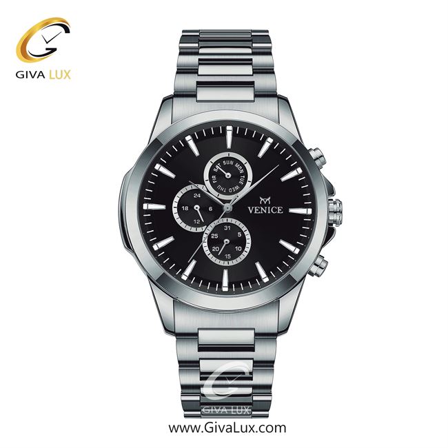 ساعت مچی اورجینال مردانه ونیز سه موتوره فول تایم نقره ای | نقره ای| مشکی| کد رفرنس V801621502
