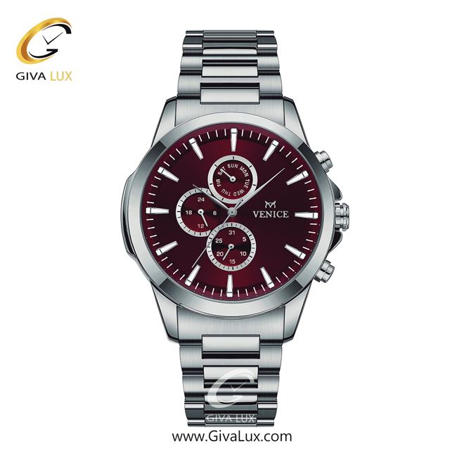 ساعت مچی اورجینال مردانه ونیز سه موتوره فول تایم نقره ای | نقره ای| زرشکی| کد رفرنس V801621712