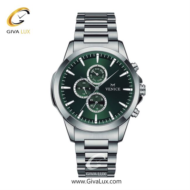 ساعت مچی اورجینال مردانه ونیز سه موتوره فول تایم نقره ای | نقره ای| سبز یشمی تیره| کد رفرنس V801621802