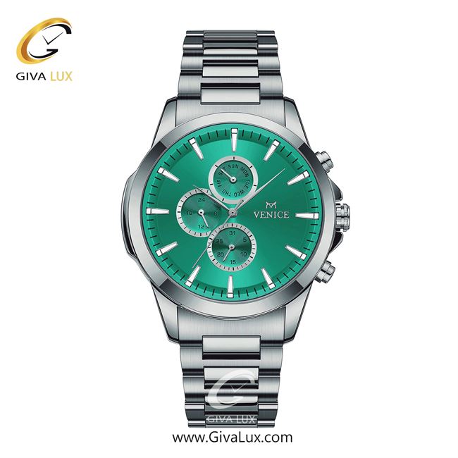 ساعت مچی اورجینال مردانه ونیز سه موتوره فول تایم نقره ای | نقره ای| سبزآبی| کد رفرنس V801621812
