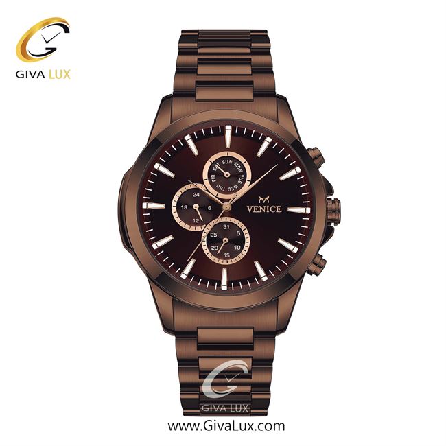 ساعت مچی اورجینال مردانه ونیز سه موتوره فول تایم کافی | کافی| قهوه ای| کد رفرنس V801623902