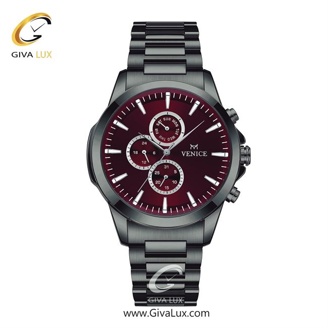 ساعت مچی اورجینال مردانه ونیز سه موتوره فول تایم تیتانیوم | تیتانیوم| زرشکی| کد رفرنس V801624702