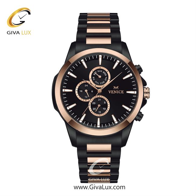 ساعت مچی اورجینال مردانه ونیز سه موتوره فول تایم رزگلد-تیتانیوم | تیتانیوم(زغالی)-رزگلد| مشکی| کد رفرنس V801626702