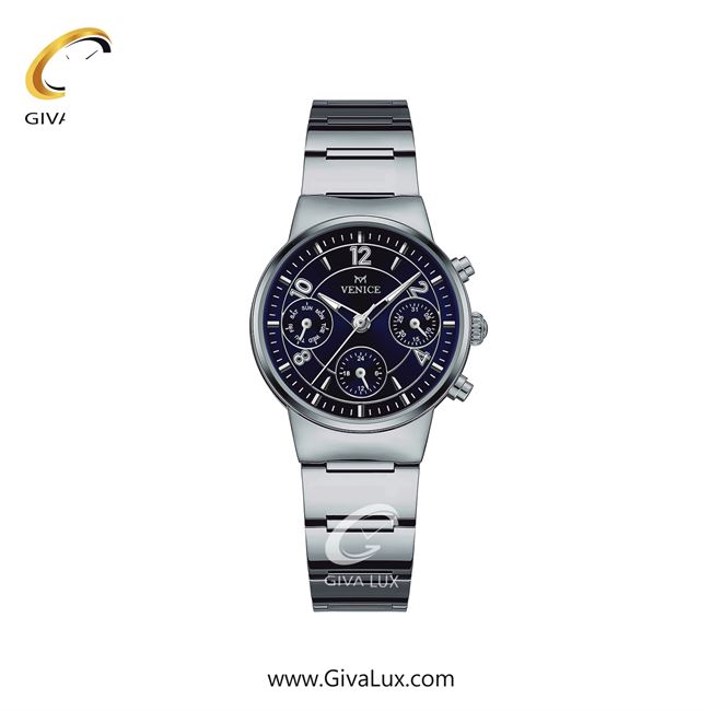 ساعت مچی اورجینال زنانه ونیز سه موتوره فول تایم نقره ای | نقره ای| سرمه ای| کد رفرنس V801661401