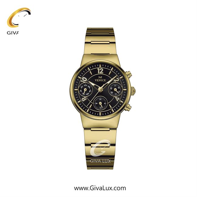 ساعت مچی اورجینال زنانه ونیز سه موتوره فول تایم طلایی | طلایی| مشکی| کد رفرنس V801662501