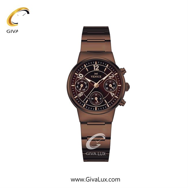 ساعت مچی اورجینال زنانه ونیز سه موتوره فول تایم کافی | کافی| قهوه ای| کد رفرنس V801663901
