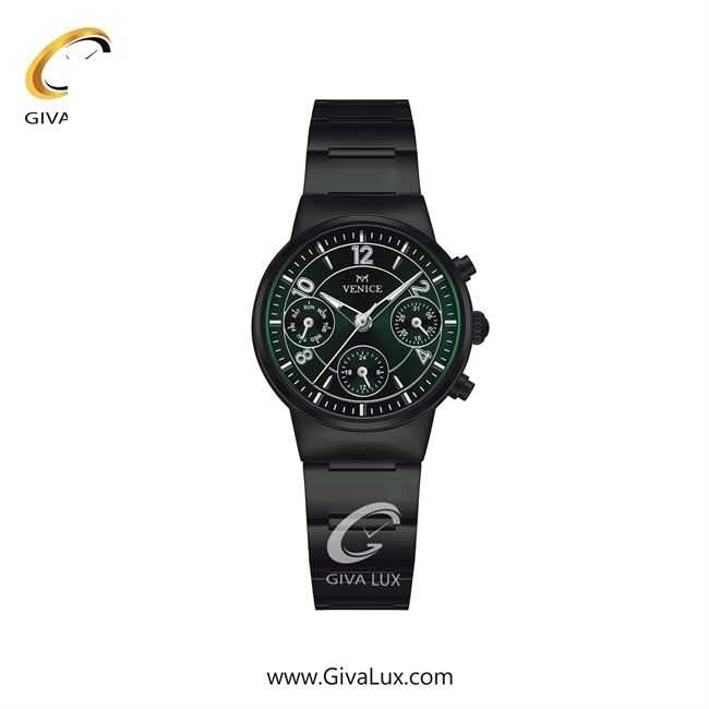 ساعت مچی اورجینال زنانه ونیز سه موتوره فول تایم مشکی | مشکی| سبز یشمی تیره| کد رفرنس V801664501