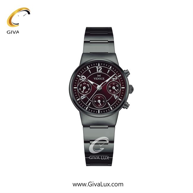 ساعت مچی اورجینال زنانه ونیز سه موتوره فول تایم تیتانیوم | تیتانیوم| زرشکی| کد رفرنس V801664701