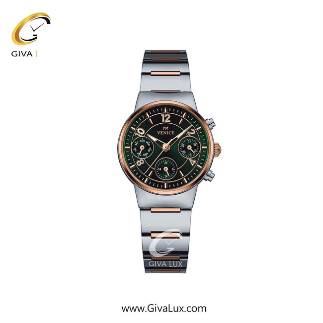 ساعت مچی اورجینال زنانه ونیز سه موتوره فول تایم رزگلد-نقره ای | رزگلد-نقره ای| سبز یشمی تیره| کد رفرنس V801666501