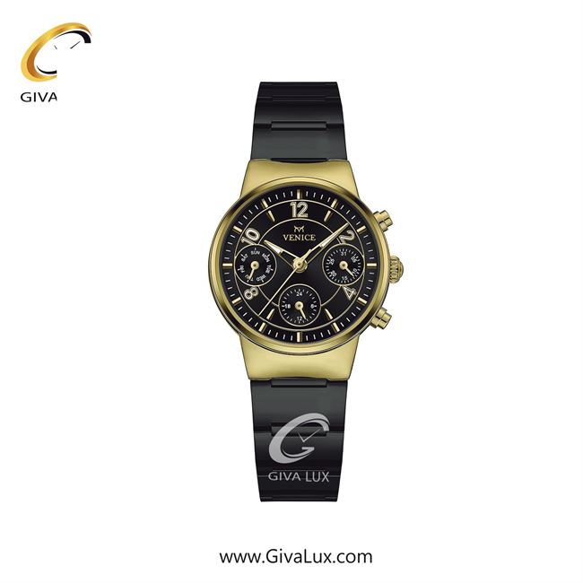 ساعت مچی اورجینال زنانه ونیز سه موتوره فول تایم طلایی | مشکی| مشکی| کد رفرنس V801667001