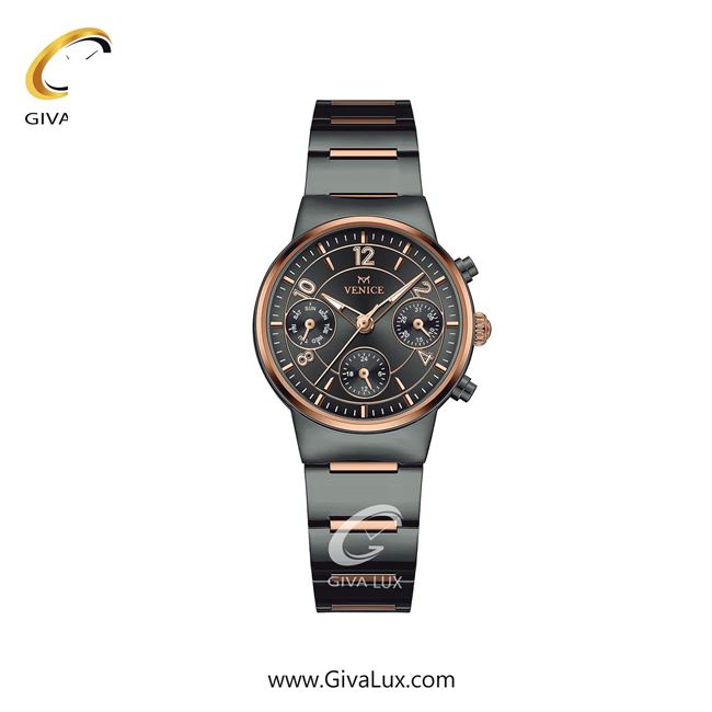 ساعت مچی اورجینال زنانه ونیز سه موتوره فول تایم رزگلد-تیتانیوم | تیتانیوم-رزگلد| دودی|تیتانیوم| کد رفرنس V801668201