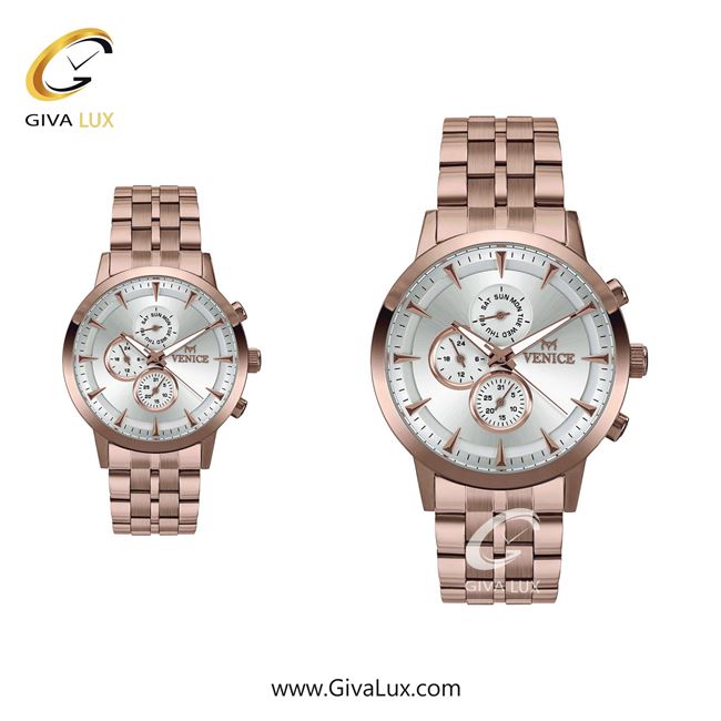 ساعت مچی اورجینال ست ونیز سه موتوره فول تایم رزگلد | رزگلد| نقره ای| کد رفرنس V800013103