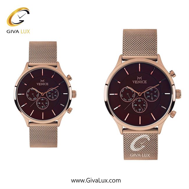 ساعت مچی اورجینال ست ونیز سه موتوره فول تایم رزگلد | رزگلد| قهوه ای| کد رفرنس V800593503