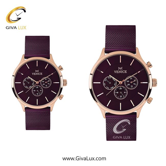 ساعت مچی اورجینال ست ونیز سه موتوره فول تایم رزگلد | بنفش| بنفش| کد رفرنس V800598403