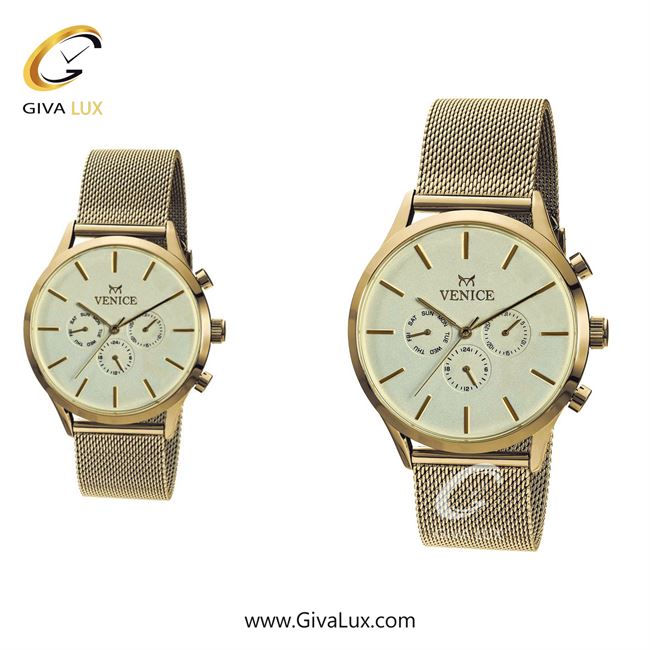 ساعت مچی اورجینال ست ونیز سه موتوره فول تایم طلایی | طلایی| کرم| کد رفرنس V800832003