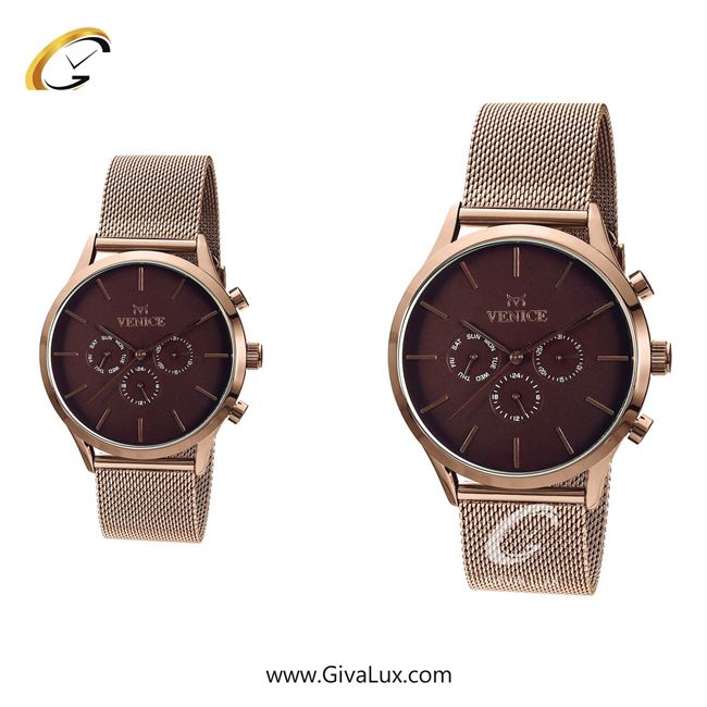 ساعت مچی اورجینال ست ونیز سه موتوره فول تایم رزگلد | رزگلد| قهوه ای| کد رفرنس V800833503