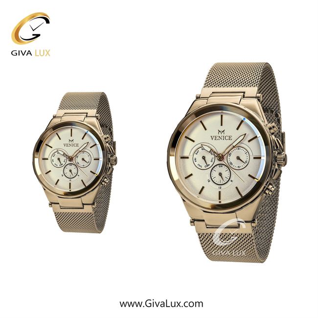 ساعت مچی اورجینال ست ونیز سه موتوره فول تایم طلایی | طلایی| کرم| کد رفرنس V800872003