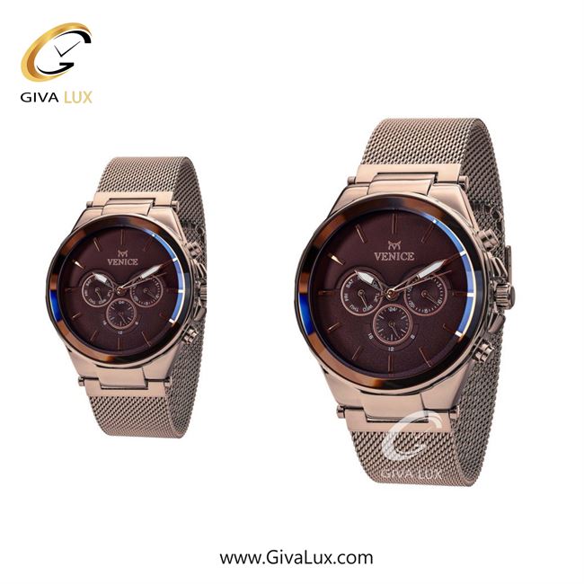 ساعت مچی اورجینال ست ونیز سه موتوره فول تایم رزگلد | رزگلد| قهوه ای| کد رفرنس V800873102