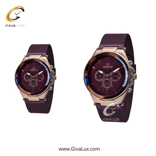 ساعت مچی اورجینال ست ونیز سه موتوره فول تایم رزگلد | بنفش| بنفش| کد رفرنس V800878403