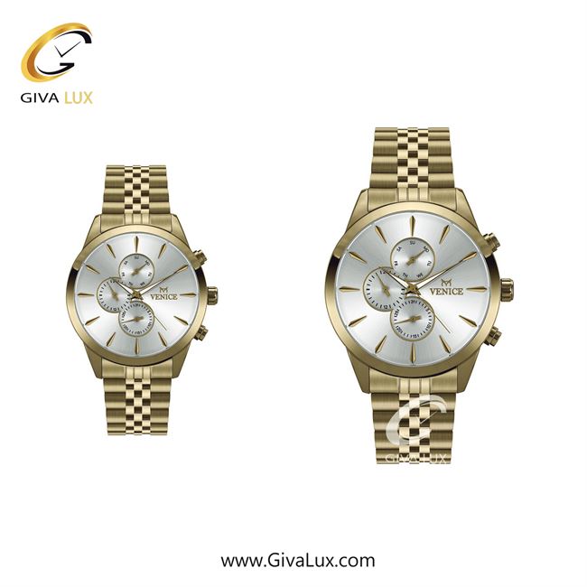 ساعت مچی اورجینال ست ونیز سه موتوره فول تایم طلایی | طلایی| نقره ای| کد رفرنس V801162103