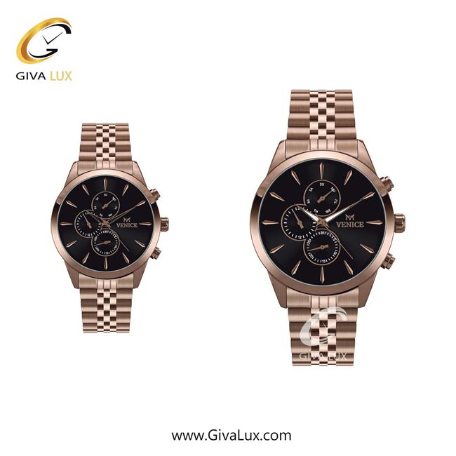 ساعت مچی اورجینال ست ونیز سه موتوره فول تایم رزگلد | رزگلد| مشکی| کد رفرنس V801163403