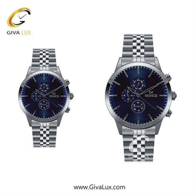 ساعت مچی اورجینال زنانه ونیز سه موتوره فول تایم نقره ای | نقره ای| سرمه ای| کد رفرنس V801201403