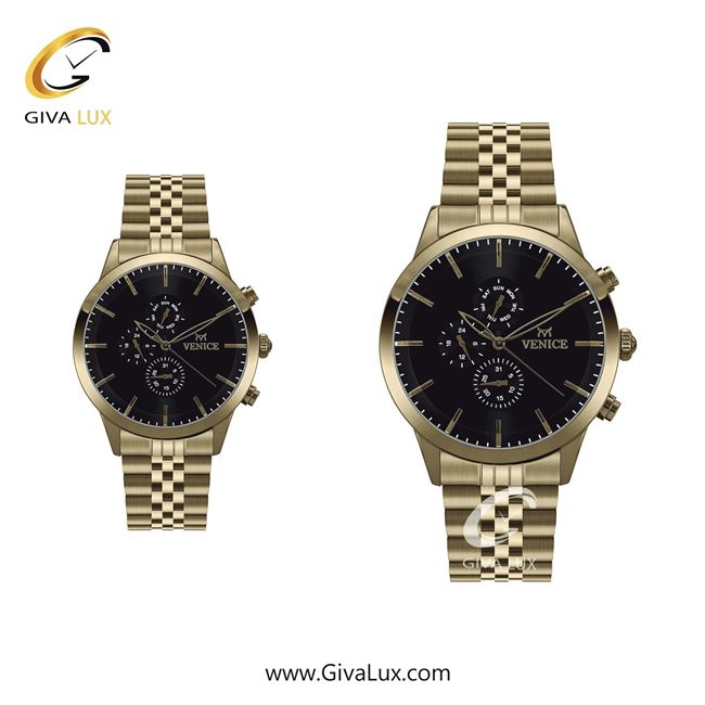 ساعت مچی اورجینال زنانه ونیز سه موتوره فول تایم طلایی | طلایی| مشکی| کد رفرنس V801202503