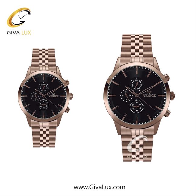 ساعت مچی اورجینال زنانه ونیز سه موتوره فول تایم رزگلد | رزگلد| مشکی| کد رفرنس V801203403