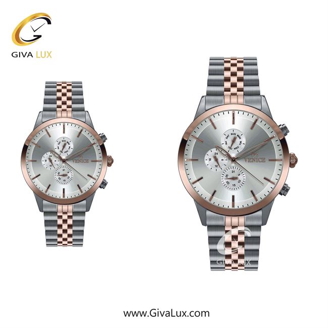 ساعت مچی اورجینال زنانه ونیز سه موتوره فول تایم نقره ای-رزگلد | رزگلد-نقره ای| نقره ای| کد رفرنس V801206003