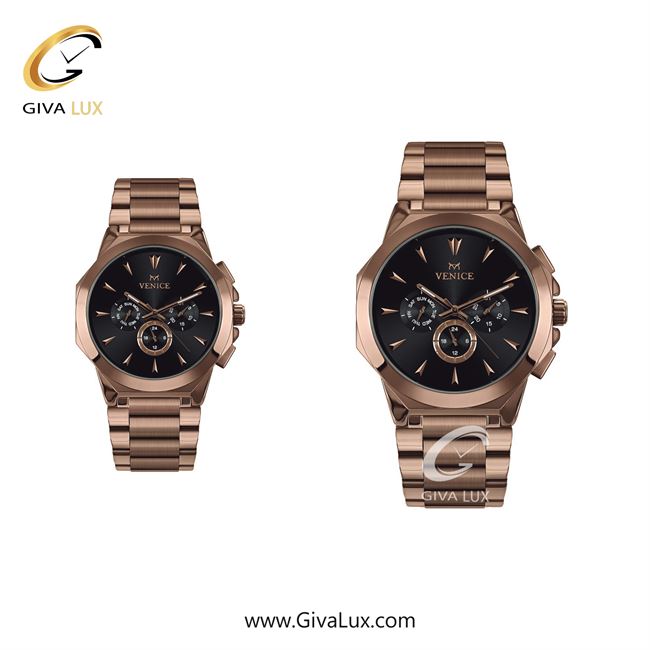 ساعت مچی اورجینال ست ونیز سه موتوره فول تایم رزگلد | رزگلد| مشکی| کد رفرنس V801223403