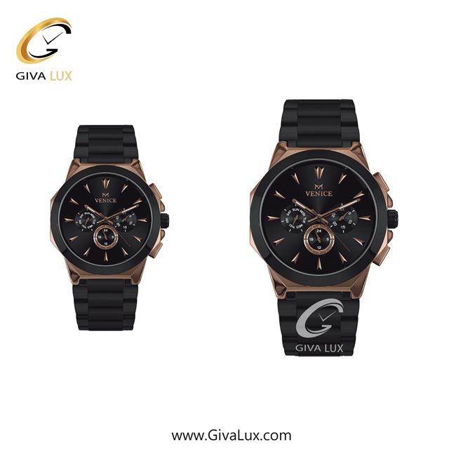ساعت مچی اورجینال ست ونیز سه موتوره فول تایم رزگلد-مشکی | مشکی| مشکی| کد رفرنس V801226703