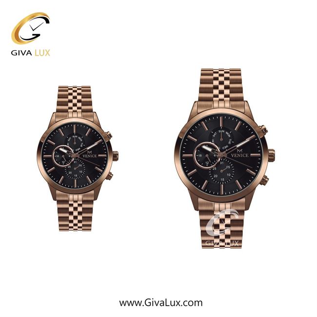 ساعت مچی اورجینال ست ونیز سه موتوره فول تایم رزگلد | رزگلد| مشکی| کد رفرنس V801233403