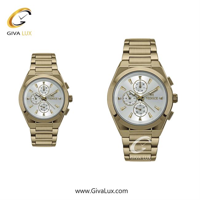 ساعت مچی اورجینال ست ونیز سه موتوره فول تایم طلایی | طلایی| نقره ای| کد رفرنس V801272103